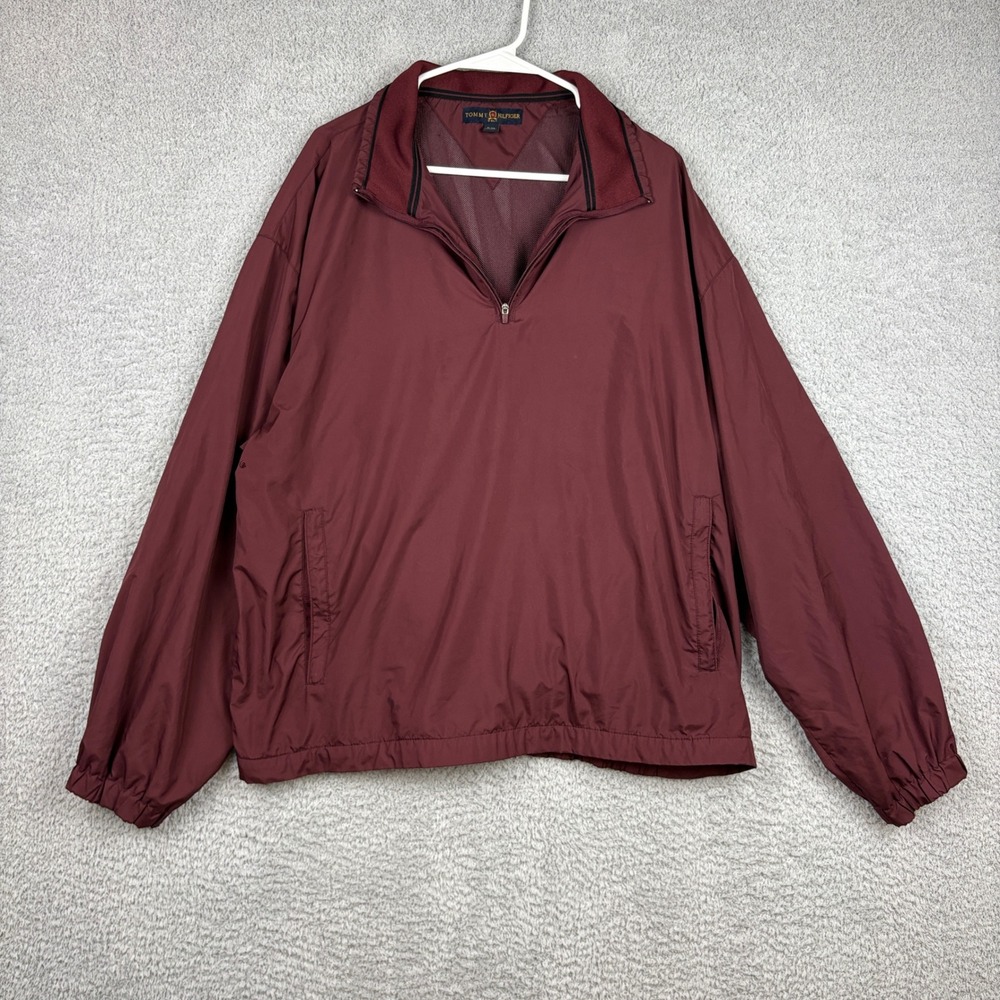 Tommy Hilfiger Golf Jacket Mens XL Burgundy Quarter Zip Windbreaker Pullover